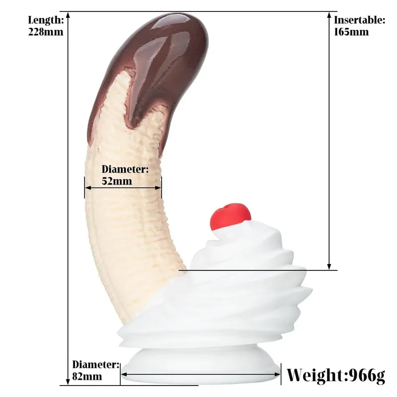 Dildo Silikon Sundae Pisang dengan Krim Cawan Sedutan Kuat dan Reka Bentuk Ceri Tiga Saiz Mainan Seks Silikon Gred Makanan untuk Uniseks — image 6