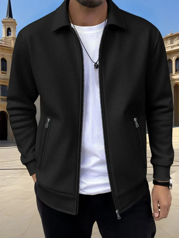 2026 New Spring Autumn Men Solid Color Zip Up Jacket Long Sleeve Pocket Casual Loose Coat Fashion Daily Wear Male Outerwear — image 1