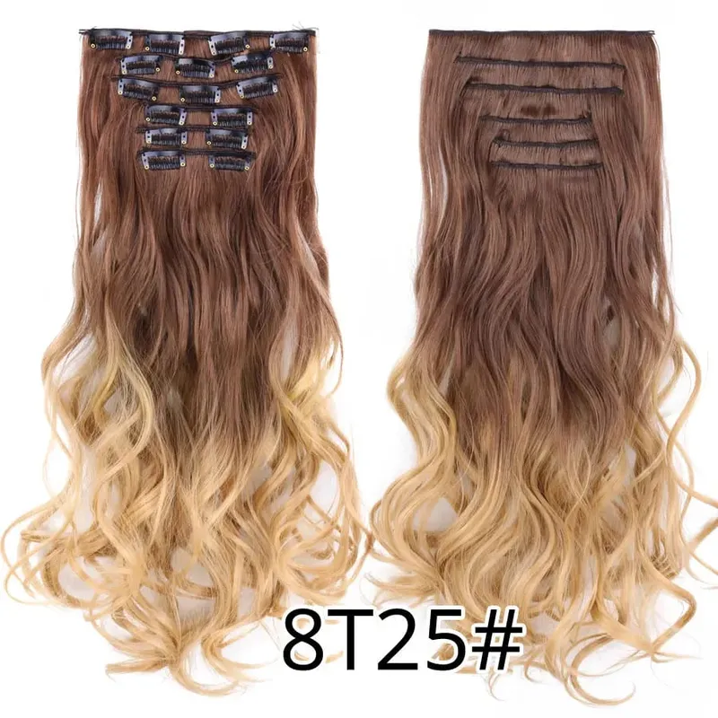 Black Clip In Extensions Straight 22" Long Synthetic Thick Clips On Hair Piece For Women 6Pcs/Set Curly Full Head Weddings Daily — image 45