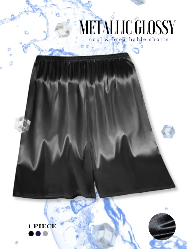 1Pc Semi Sheer Men Underwear Ice Silk Metallic Glossy Sleeper Pants Elastic Band Design Comfortable Casual Sexy Sleepwear Shorts