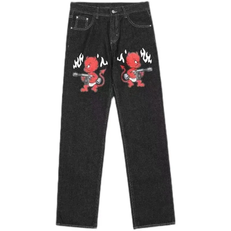 American Retro Pocket Cherry Blossom Embroidered Jeans Y2k Vintage Men Casual Baggy Straight Wide Leg Denim Pants Hip Streetwear — image 9
