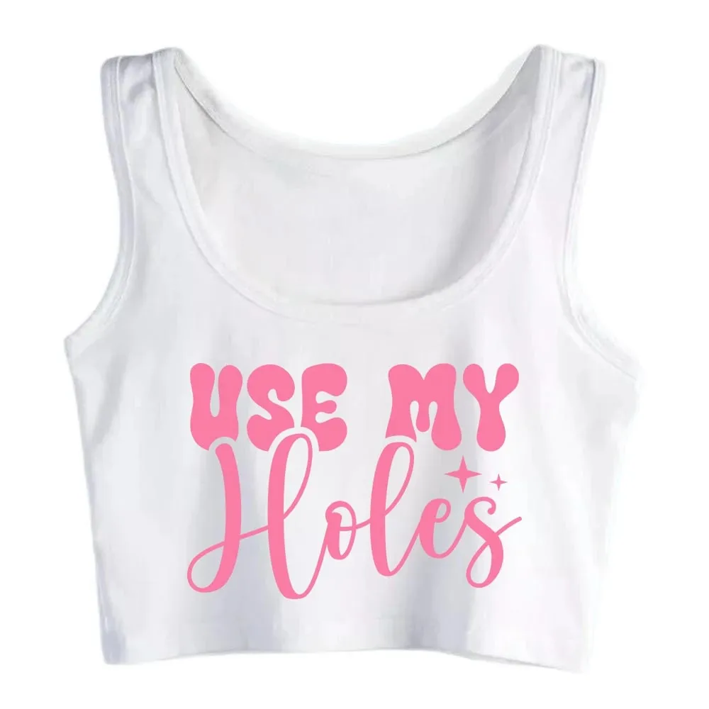 Use My Helos Design Cotton Sexy Fit Crop Top Adult Humor Dirty Flirting Style Tank Top Swinger Playful Sports Camisole