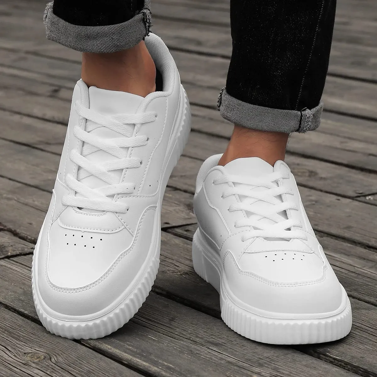 Unisex Sneakers All Season Casual Shoes Men Platform Chunky Footwear Women Solid Color Lace Up Couples Minimalist Board Shoes — image 8