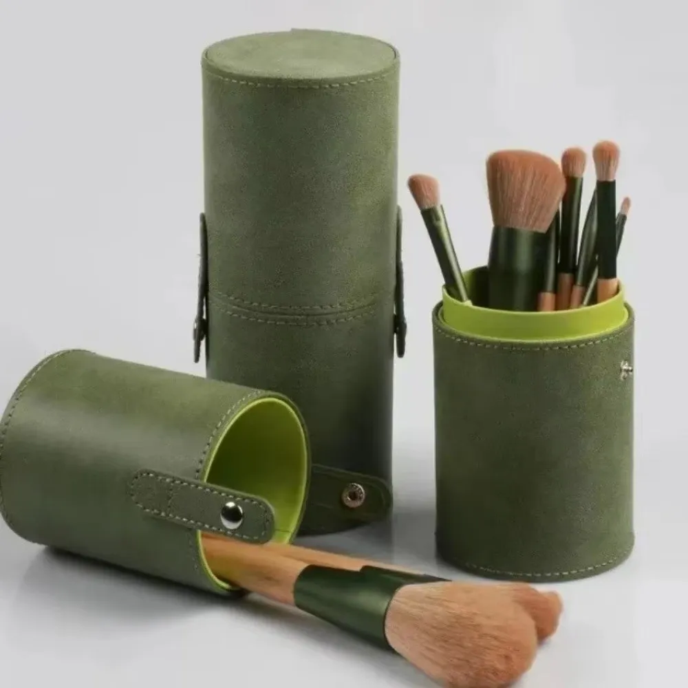 PU Leather Makeup Brush Bucket Dust-Proof Waterproof Empty Cosmetic Brushes Pen Holder Portable Makeup Brush Organizer — image 1
