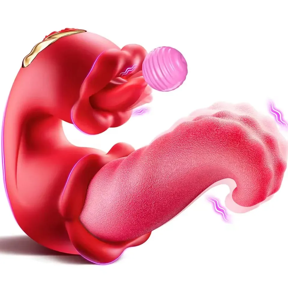 Rose Licking Realistic Tongue Vibrator G-spot Nipple Vagina Stimulator Clitoral Massager Thrusting Dildo Adult Sex Toy — image 1