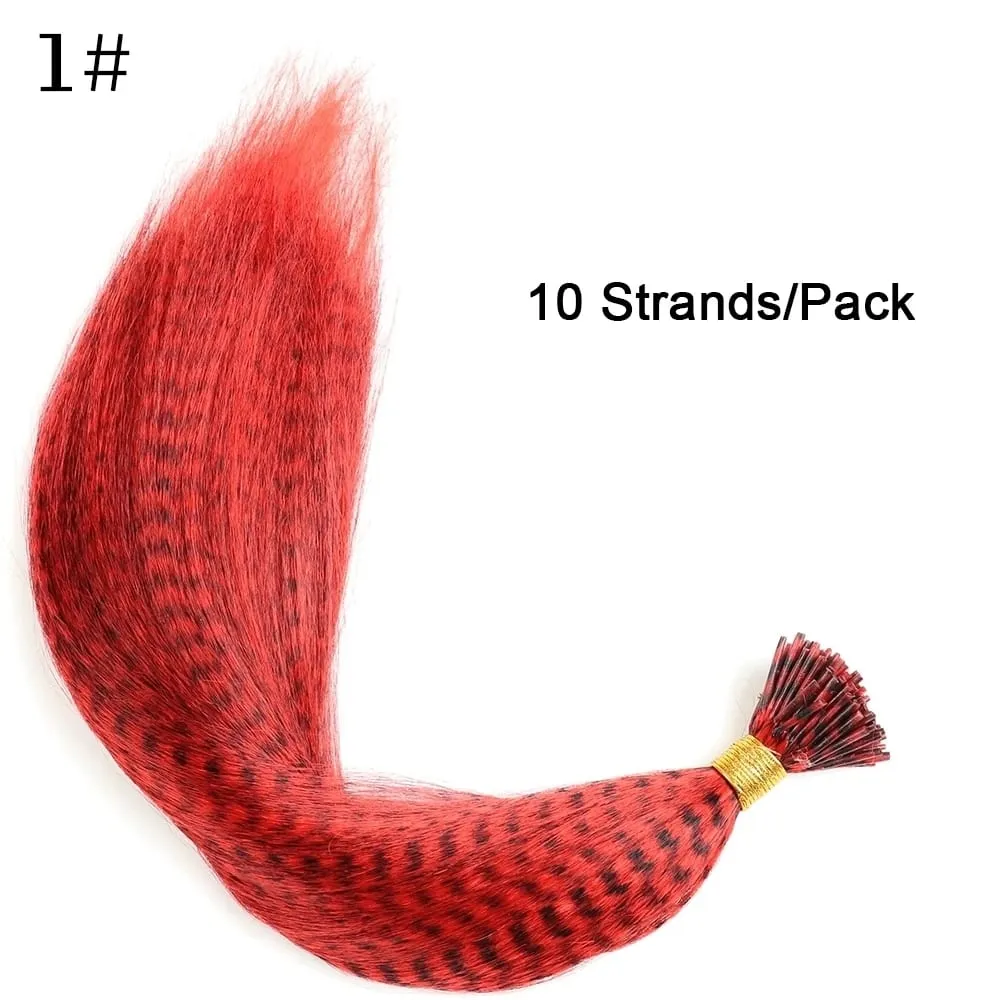 Synthetic Colored I-Tip Faux Feather Hair Extensions 16" 10 Strands/Pack Women's Heat Resistant Fiber Wig Accessories — image 8