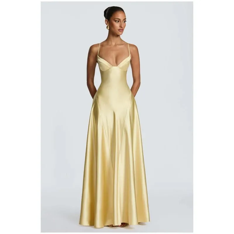 Elegant Scarf Collar Sling Women Summer Dress Solid Sleeveless Off-shoulder Slim Maxi Dresses 2026 Lady Chic Evening Party Gown — image 16