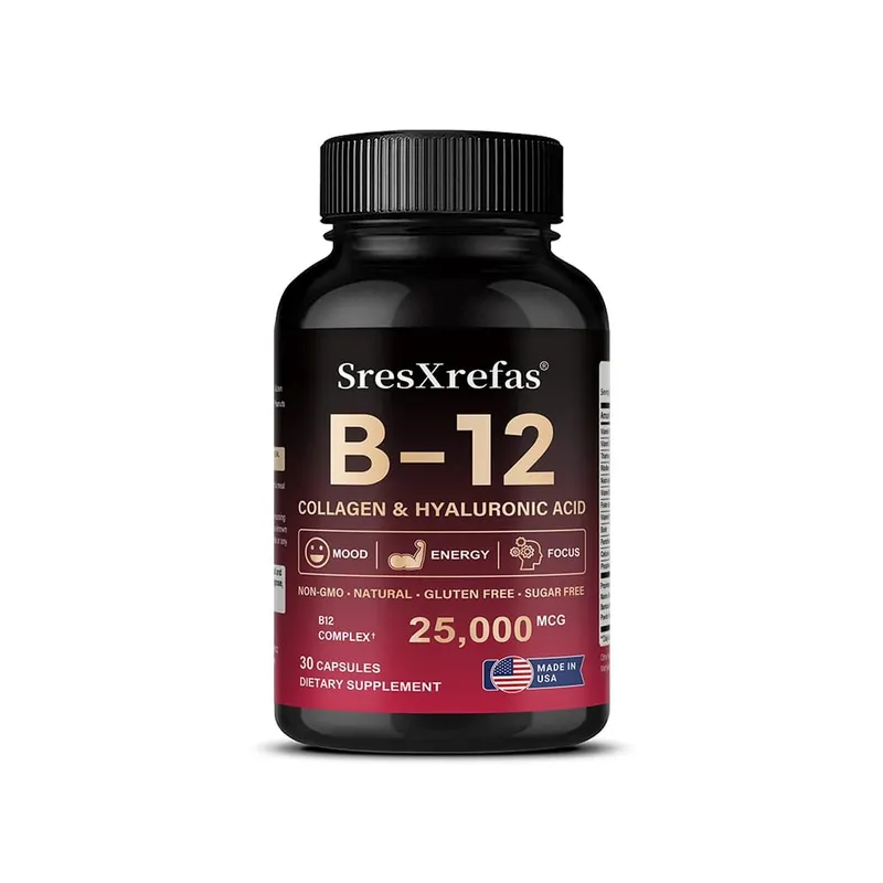 Vitamin B12 with Collagen Hyaluronic Acid - Supports Energy Focus Mood Nervous System & Immune Health Relieves Fatigue