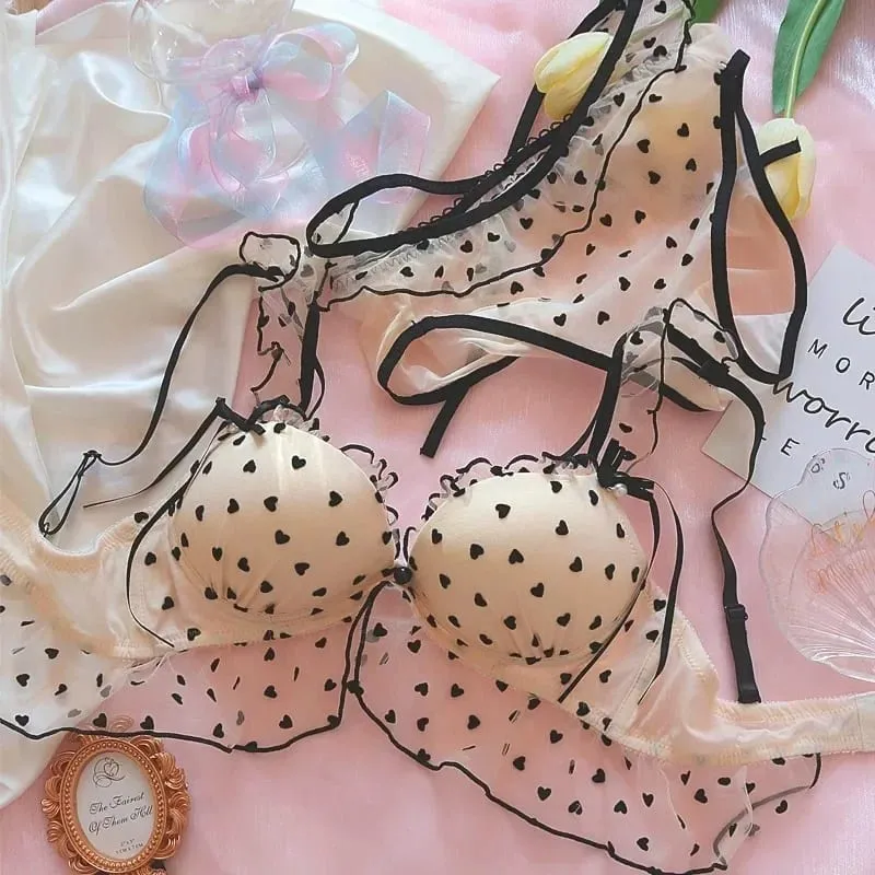Cute Heart Lingerie Set for Girls Bralette & Panty Set Wire-Free Soft Bra Small Breasts Comfort — image 3