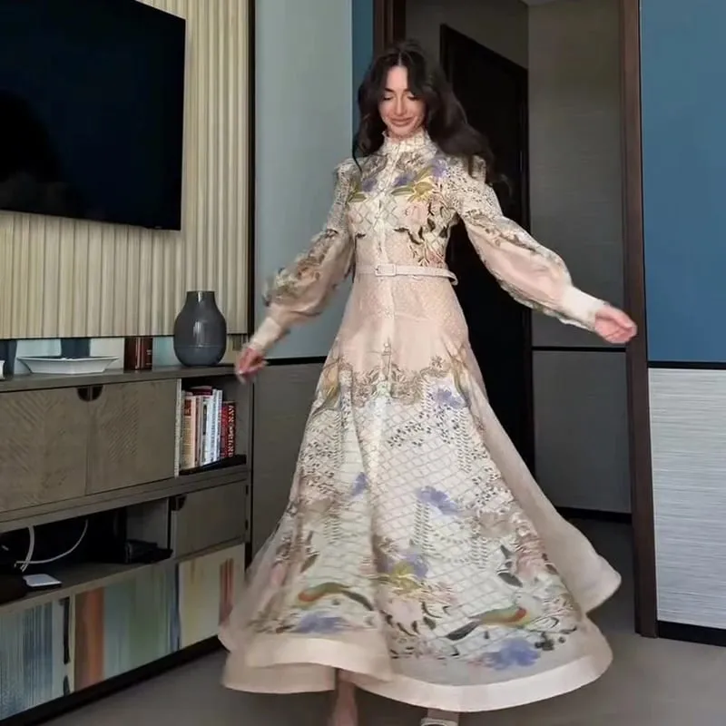 Printed Women's Maxi Dresses O-neck Big Swing Oversized Dress Irregular Hem Dresses Bohemian Female Robes Loose Partywear New — image 3