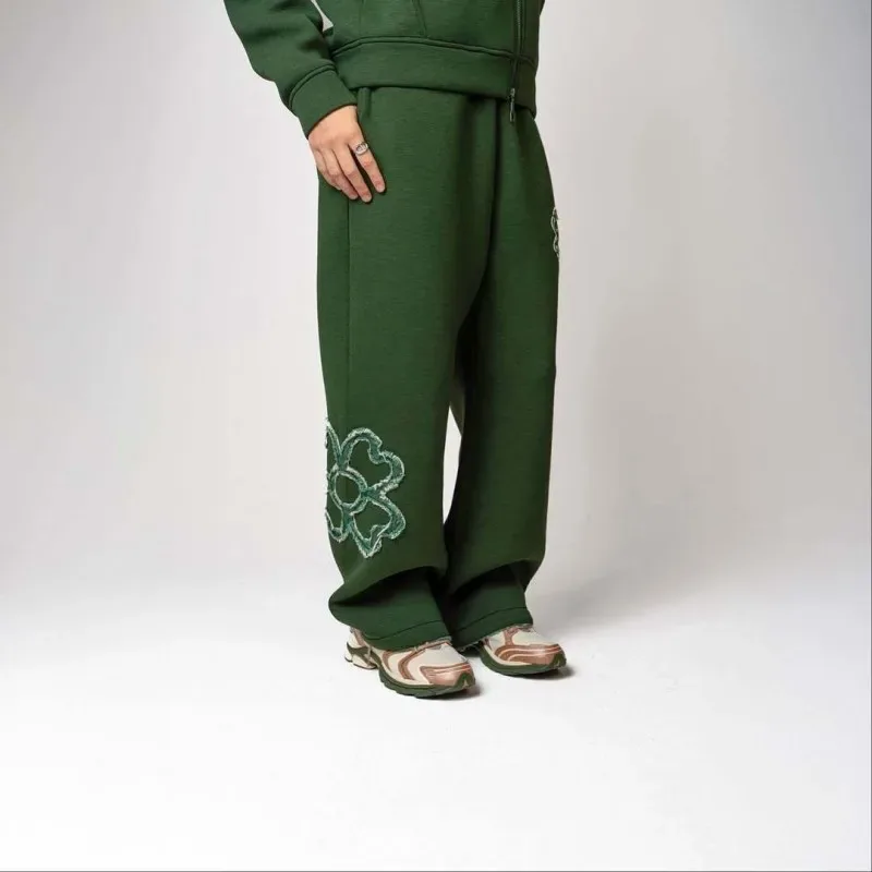 Olive Green Embroidered Zip Hoodie & Pants Set Men Streetwear Trendy Loose Casual 2-Piece Tracksuit New 2025 Fashion — image 4