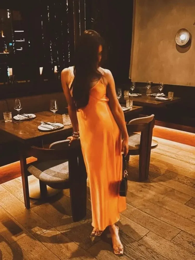 Solid Backless Stain Maxi Dress Pambabaeng Casual Spaghetti Strap V-neck High Waist Dresses 2026 Lady Summer Vacation Party Gowns — image 3