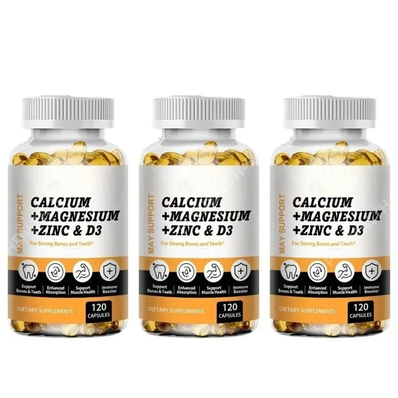Calcium Magnesium Zinc Softgels Bone & Teeth Support Vitamin D3 Supplement Supports Muscle Health & Immune Function 120 Capsules