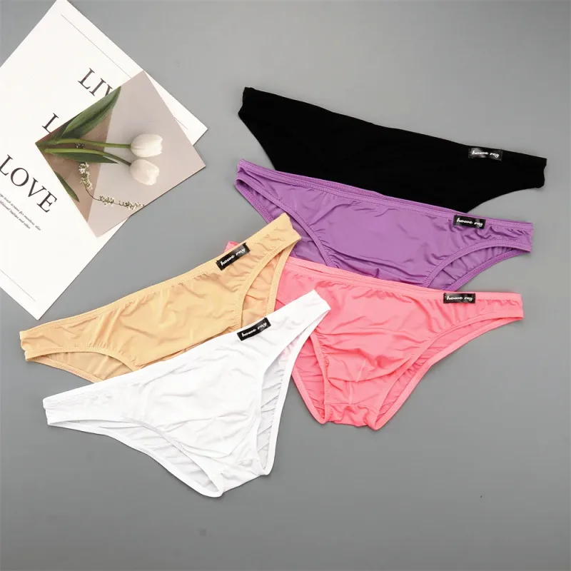 Thin Ice Silk Low Waist Men Briefs Solid Color Semi Transparent Underwear Plus Size Bulge Pouch Smooth Breathable Soft Panties — image 8