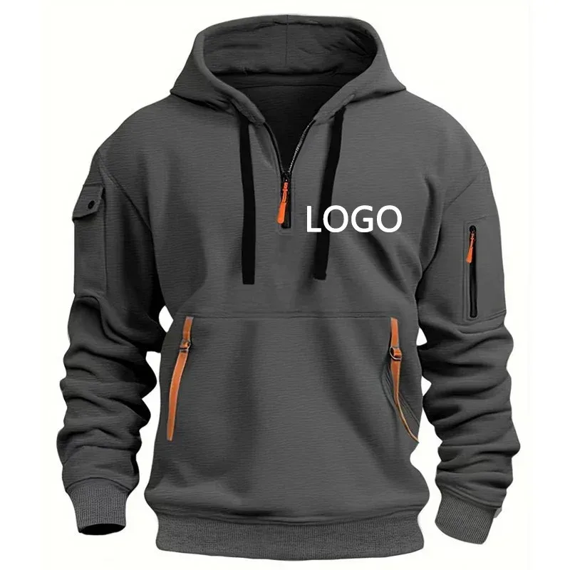 Novo personalizado ombro gota hoodies masculino lazer esporte multi zíper braço bolso solto moletom moda com capuz jaqueta pulôver