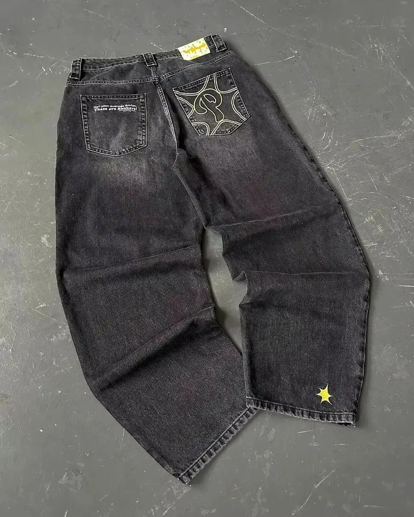 American Y2K Hip Hop Fashion Trend Skull Embroidery Spot Jeans Men Street Loose Straight Wide-leg Pants Couple Oversized Jeans — image 15