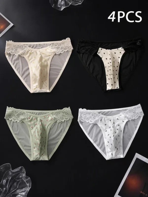 4PCSSexiga sömlösa trosor för män Ice Ultra Thin Sport Fitness Bulge Pouch trosor Man Trosor Låg midja 3256812833245883