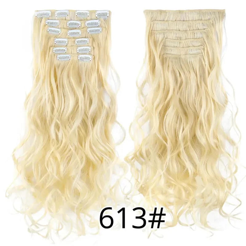 Black Clip In Extensions Straight 22" Long Synthetic Thick Clips On Hair Piece For Women 6Pcs/Set Curly Full Head Weddings Daily — image 52