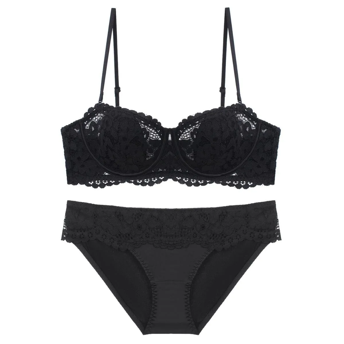 Half Cup Push Up Lace Bra Panties Set Underwear Bunny Ears Thin Lined Removable Straps Non-slip Widen Side Support Sexy Lingerie — image 4