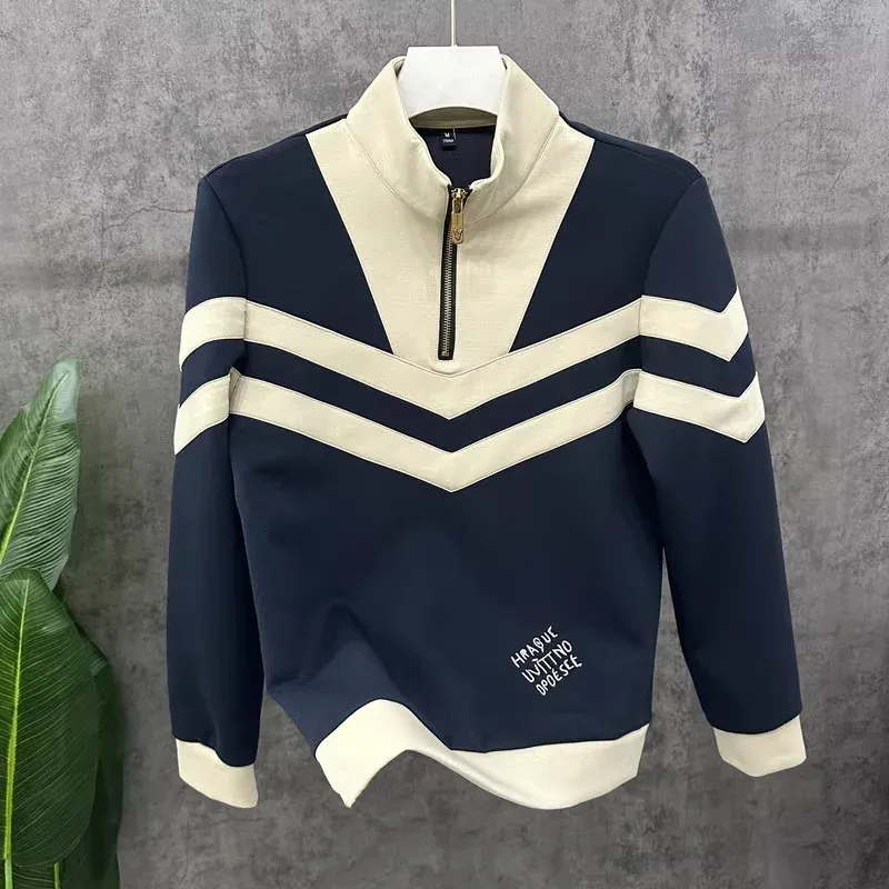 2026 Spring Luxury Stand Collar Sweatshirts Men's Trendy Splicing Hoodie Comfortable Versatile Casual Sweatshirts Men Clothing — image 7