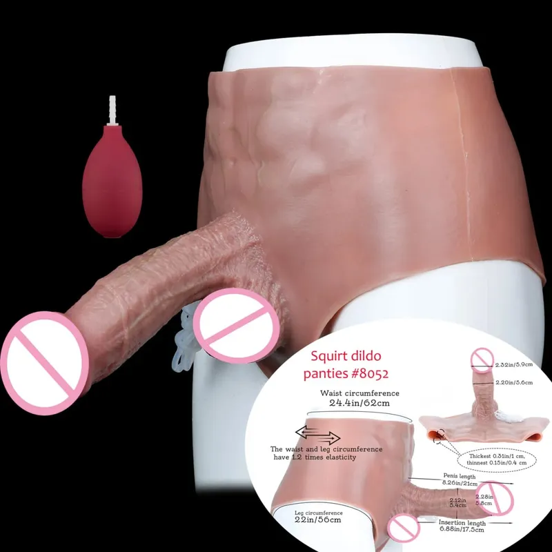 Black Nude Strapon Malaking Makatotohanang Ejaculation Dildo Silicone Squirting Panties Na May Simulated Solid Penis Sex Toy Para sa mga Babae — image 37