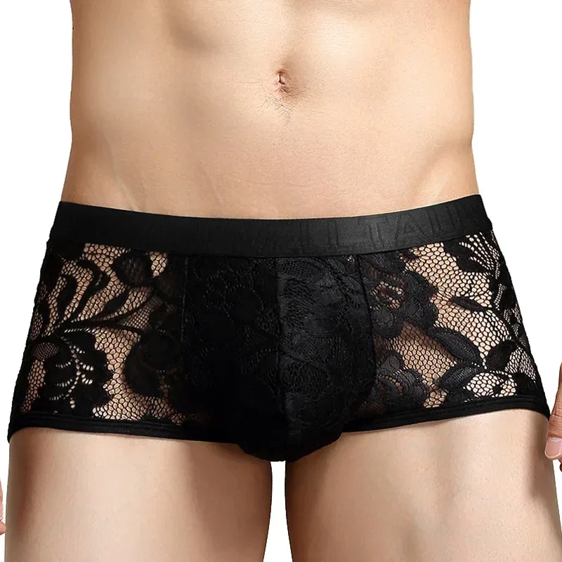 Tawell Boxers för män Fashionabla sexiga spetsbyxor U Convex Pocket Flats Underkläder