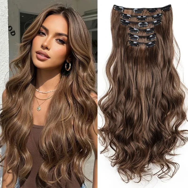22Inch Synthetic 6pcs/set Long Curly Hair Extension Thick Soft Hairpiece for Short Hairline Coverage for Women Daily Use — image 2