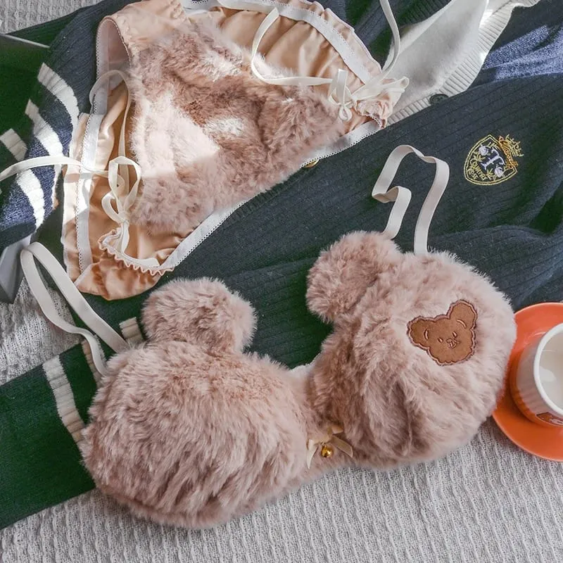 Women Winter Cartoon Plush Comfortable And Adorable Girl Bra Sexy Hot Lingerie Sexy Bras Soft Cute Bear Japanese-style Lingerie — image 7