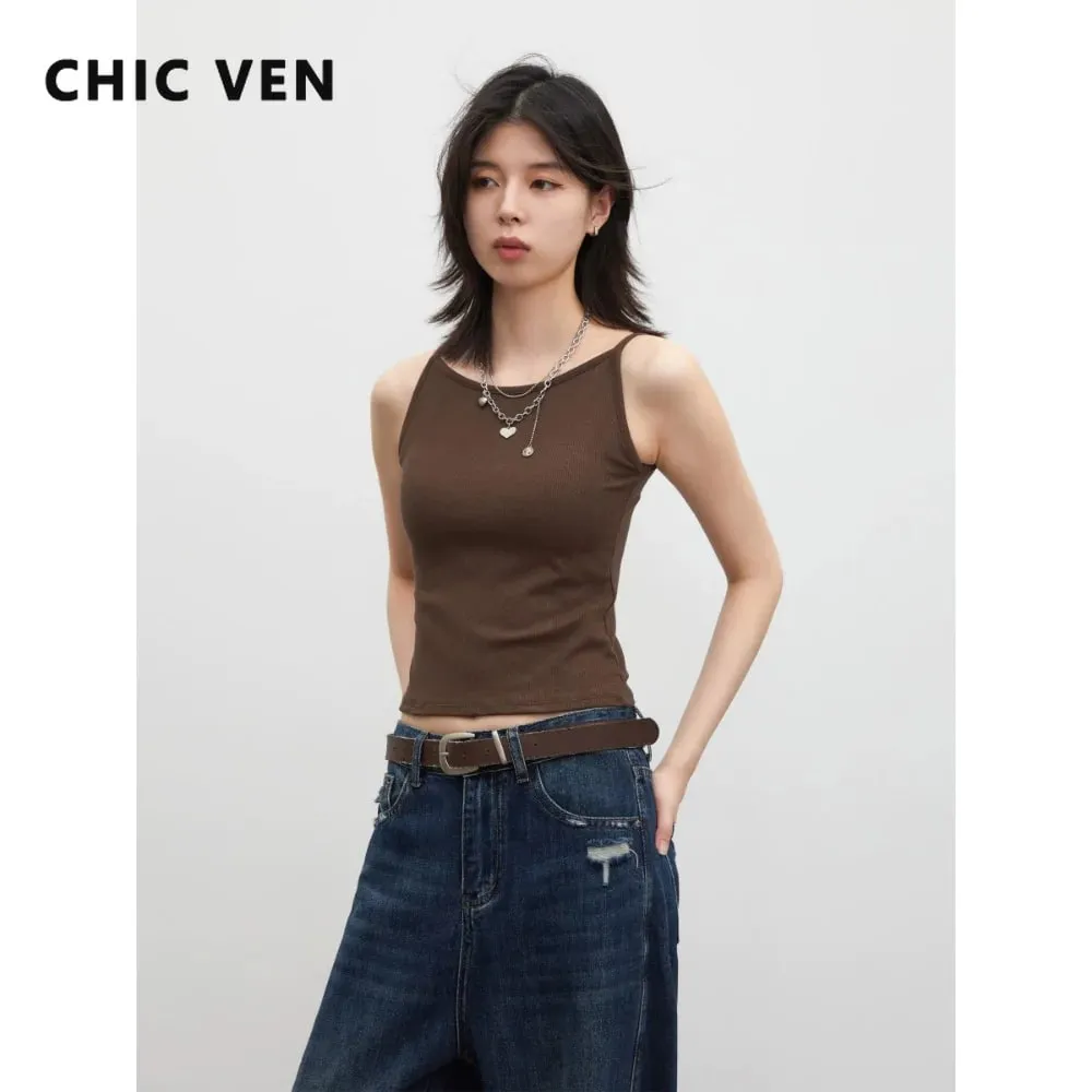 VEN Women Bottom Tees Solid New Slim Micro Elastic Tanks with Chest Cushion Ladies Camis Vest for Girl Summer 2026 — image 2