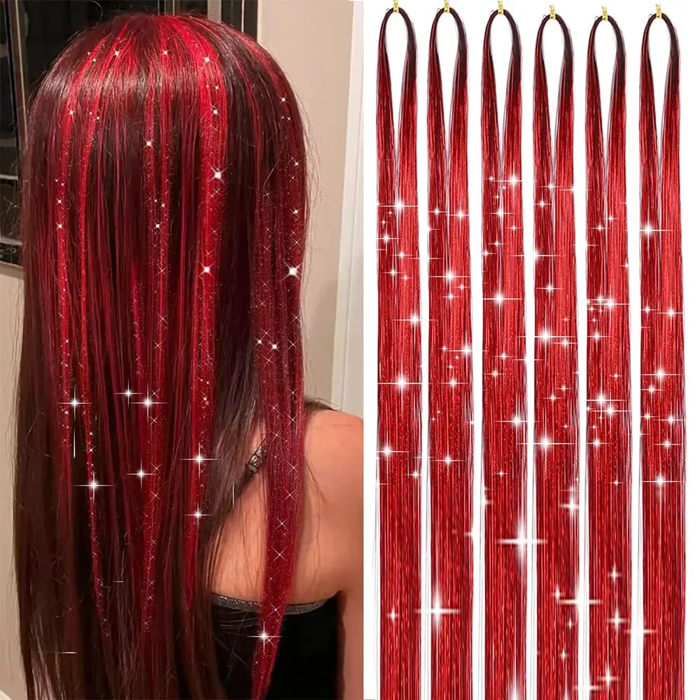 Hair Tinsel Kit 6 Pcs 2000 Strands Silver Tinsel Hair Extensions Fairy Hair Tinsel Heat Resistant Sparkly Shiny Synthetic Hair — image 9