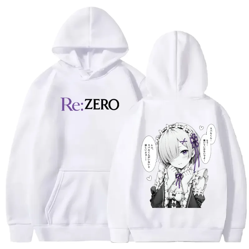 Rem manga re: zero impresso hoodies moda harajuku streetwear roupas masculinas femininas outono manga longa casual velo com capuz pulôver