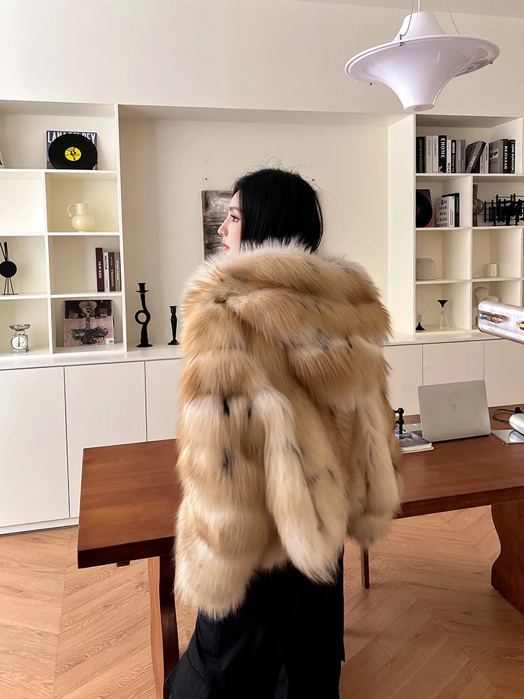 autumn and winter Imported whole fox fur Thickened New hooded long-sleeve dcommuting style fur coat шуба женская 2025 — image 4