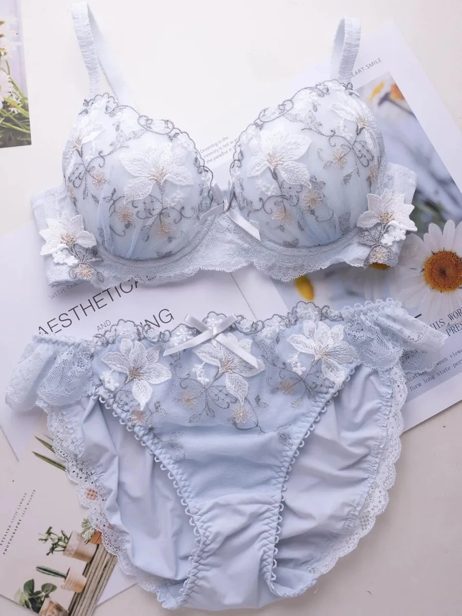 Conjunto de lingerie doce estilo japonês, conjunto de sutiã fino bordado com copo raso tipo 2 — image 3