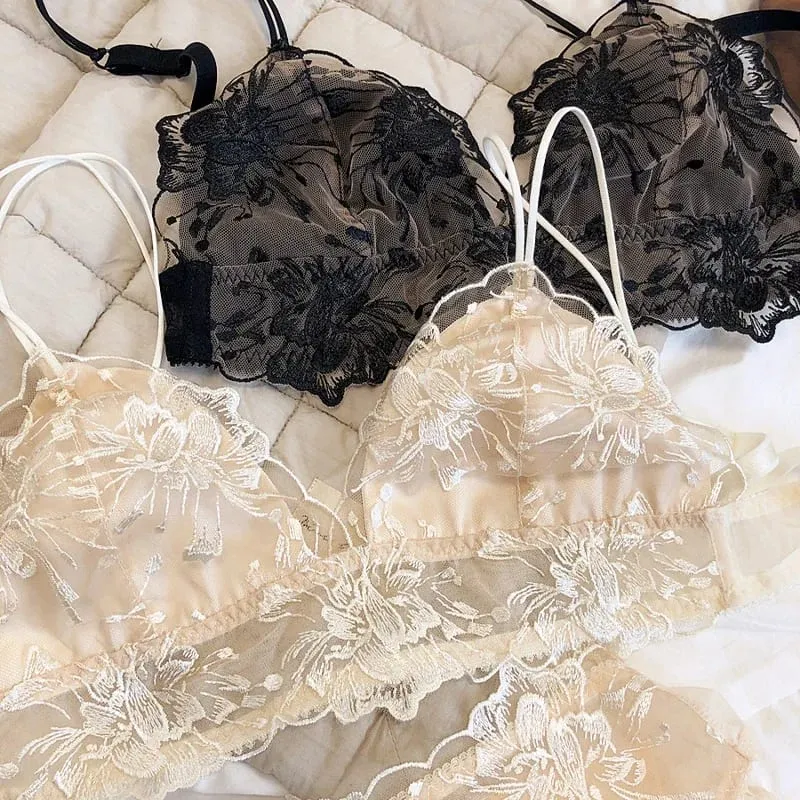 2 peças sexy rendas flores bordado conjunto de roupa interior feminina conjunto sutiã ultra fino sem fio conforto sutiã japão lingerie íntima — image 6