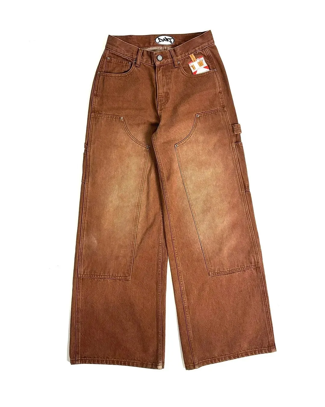 Streetwear Y2K Punk Retro Gothic American Classic Embroidered Jeans Men Women Brown Punk Loose Oversized Trousers Straight Jeans — image 3
