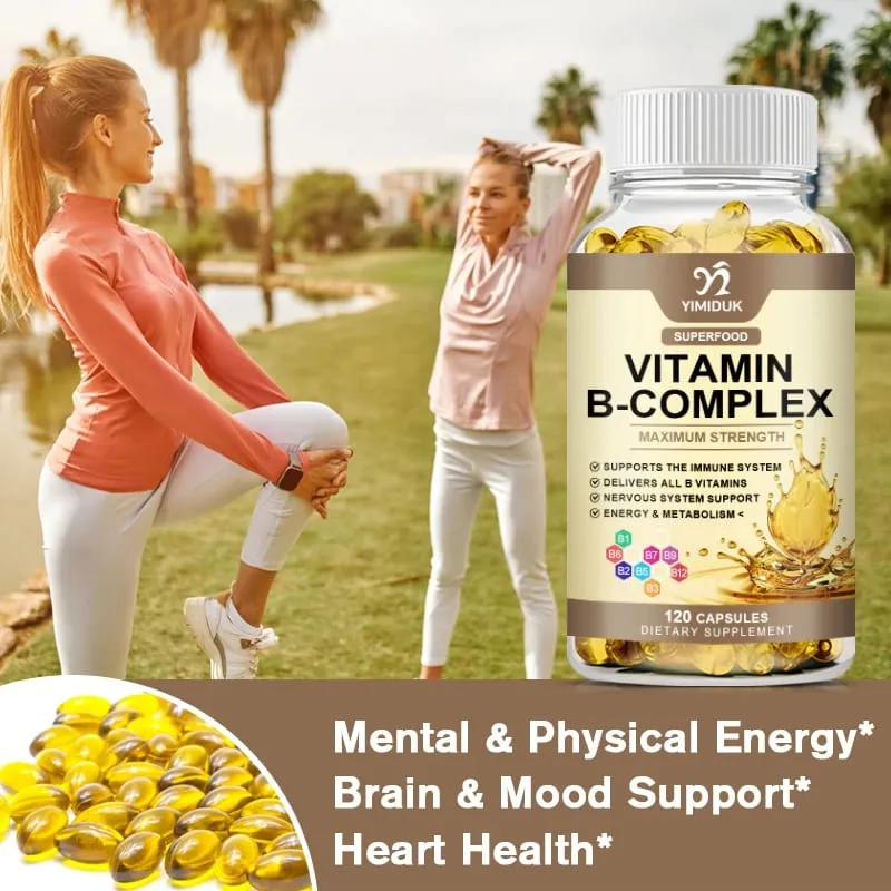 Vitamin B-Complex Capsules with Vitamin B12 & Biotin Support Nervous Bones Brain & Heart Health Metabolism Immune Energy