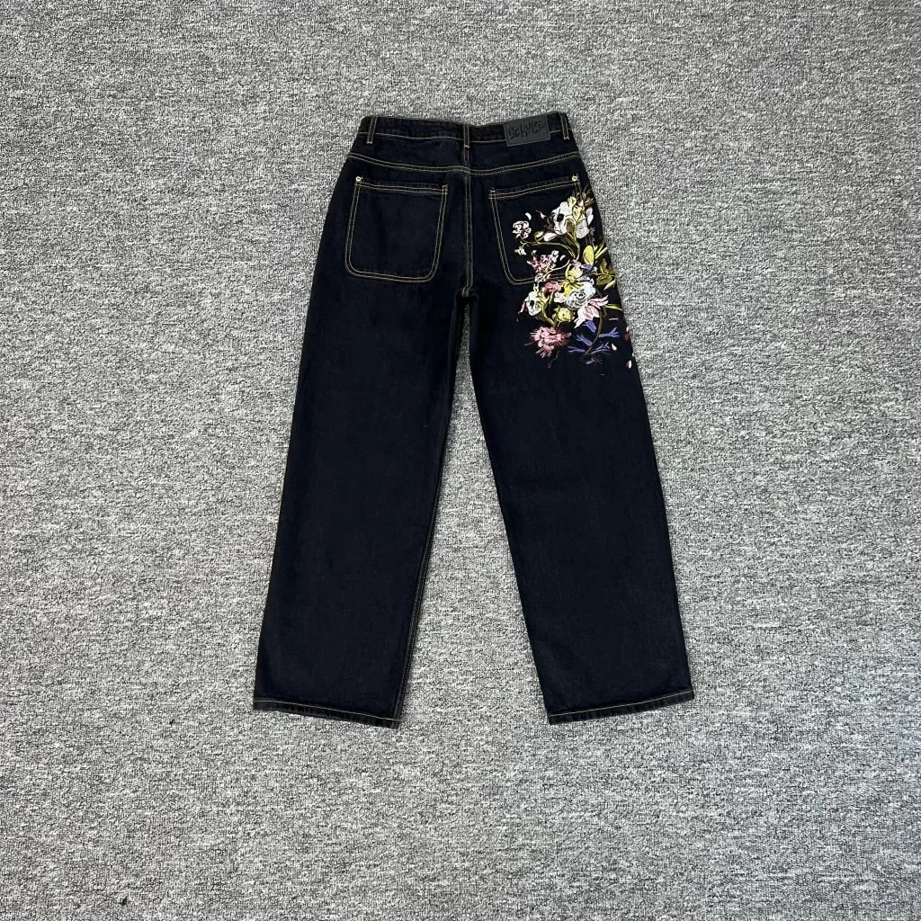 Heavy Embroidery Flowers Derschutze Mens Jeans Men Women 1:1 Best Quality Vintage Derschutze Womens Straight-leg Denim Pants — image 18