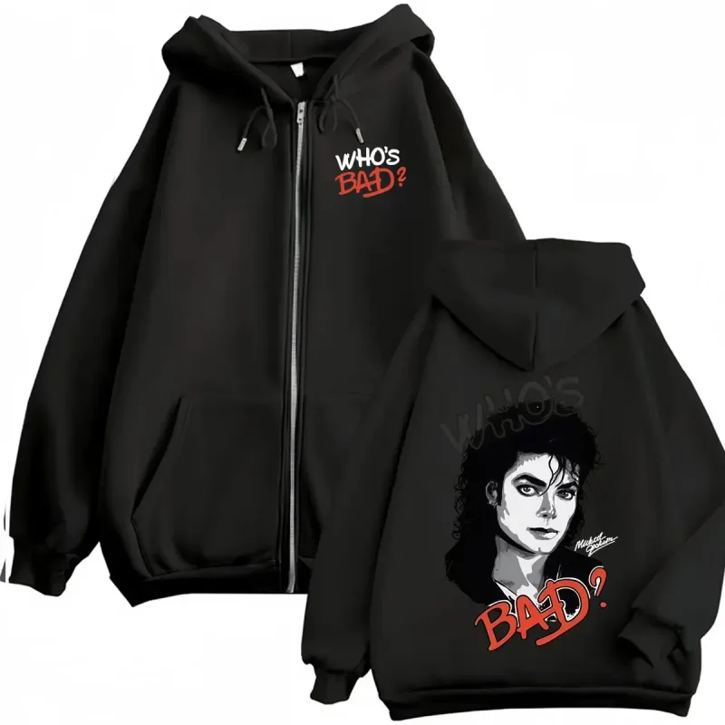 King of Pop Michael Jackson Bad Era Zipper Hoodie Men Women Harajuku Streetwear Jacket Sweatshirt Fleece Casual Zip Up Pullovers — image 20