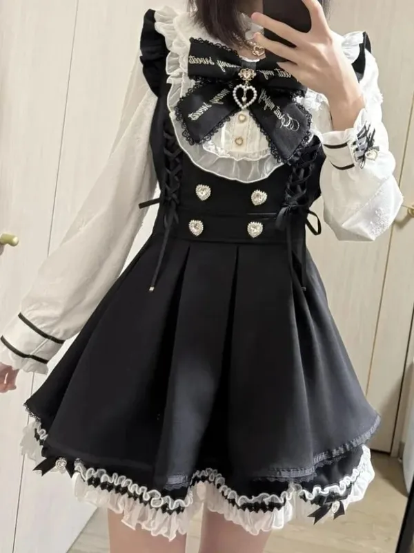 Gothic Vintage Spets Y2k Mini Klänning Dam Design Streetwear Svart Lolita Slim Klänning Långärmad Elegant Klänning Spicy Girls — image 9