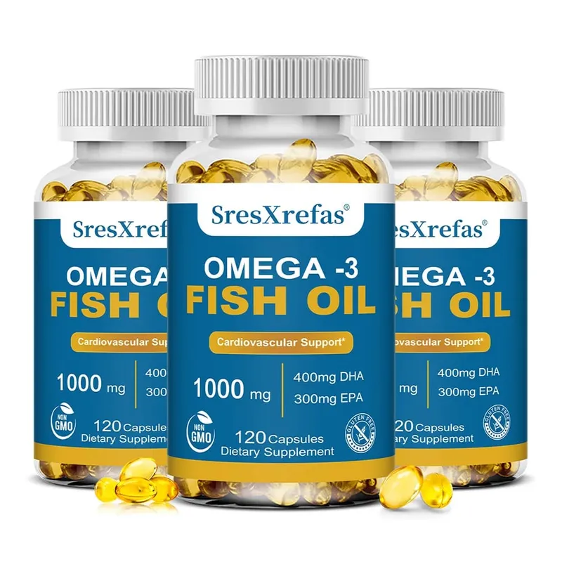 Fish Oil 1000 Mg | Omega 3 + EPA & DHA | Brain Heart Joints Skin and Immune Support | 120 Count Non-GMO Softgels Supplements