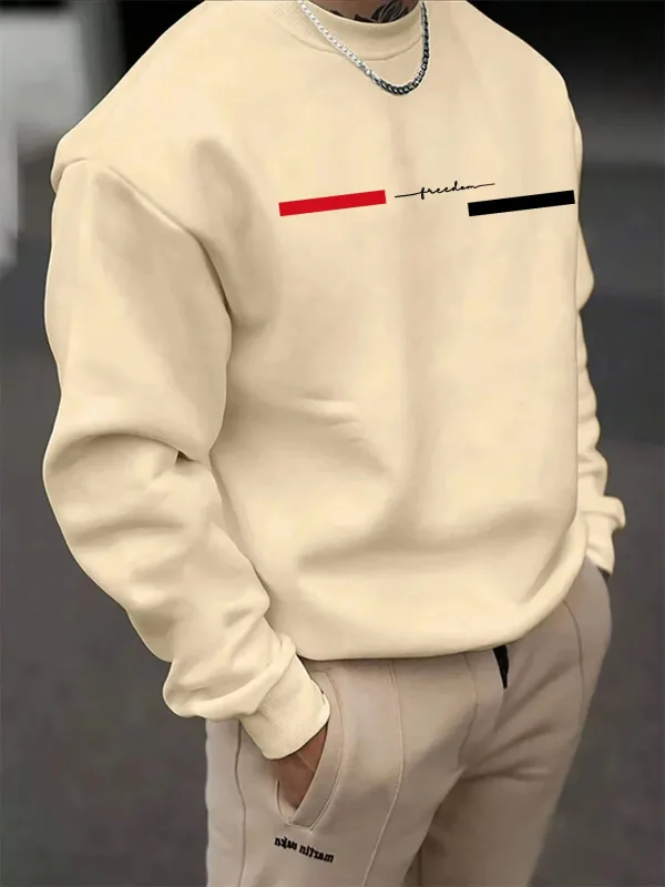 Men's autumn and winter fashionable casual loose freedom letter graphic printed long sleeved round neck sweatshirt — image 3