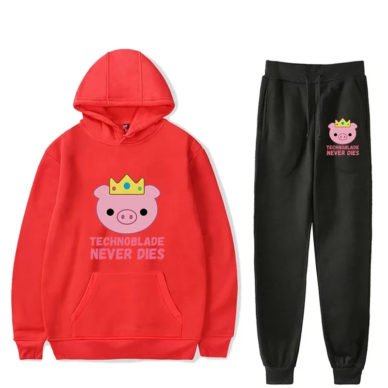 Harajuku Comfortable technoblade Print Sweatshirt Sweatpants Suit Men/Women Hoodies+ Trousers Suit Cute 2 Piece Set Clothes — image 8