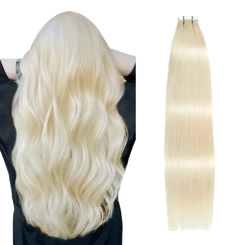 Invisible Tape in Hair Extensions Real Remy Hair Hair Extensions for Women Ash Blond mixed Platinum Blond Straight Hairpieces — image 14