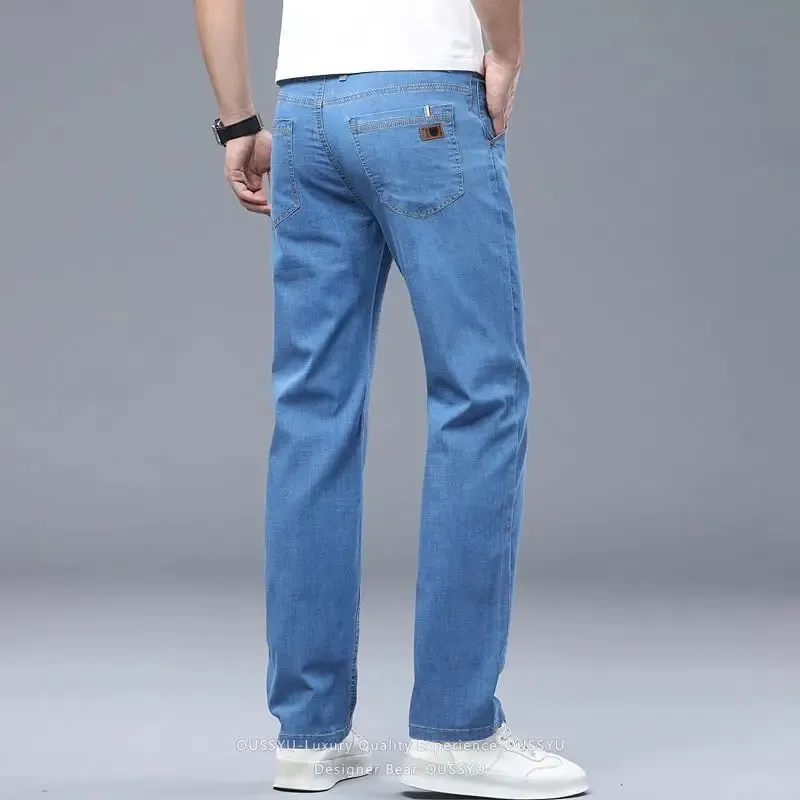 Summer Thin Men's Elastic Cotton Jeans Fashion Business Straight Casual Denim Pants Male Work Clothes Slim Trousers Plus Size 40 — image 4