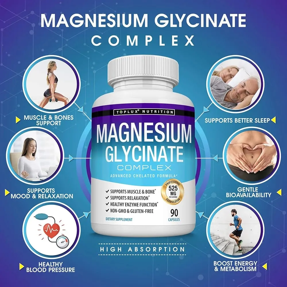 Premium-Magnesiumkomplex-Ergänzung 1000 mg Magnesiumglycinat 525 mg Blutzuckerkomplex 940 mg Moringa-Kapseln 1200 mg GVO-frei