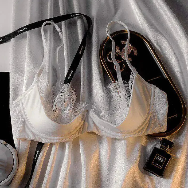 Conjunto de sutiã de renda transparente, plus size, meia xícara, ultra fino, minimizador, suporte de elevação, respirável, copo grande, conjunto de roupa íntima combinando — image 8