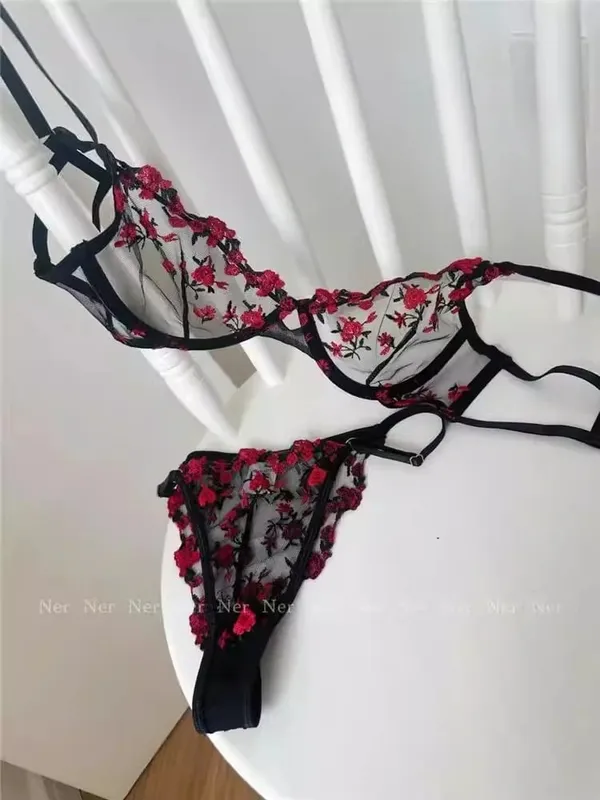 French Luxury Lingerie Set - Sexy Floral Embroidery Black Bra & Panty Set Sheer Transparent Seductive Women's Intimates — image 18