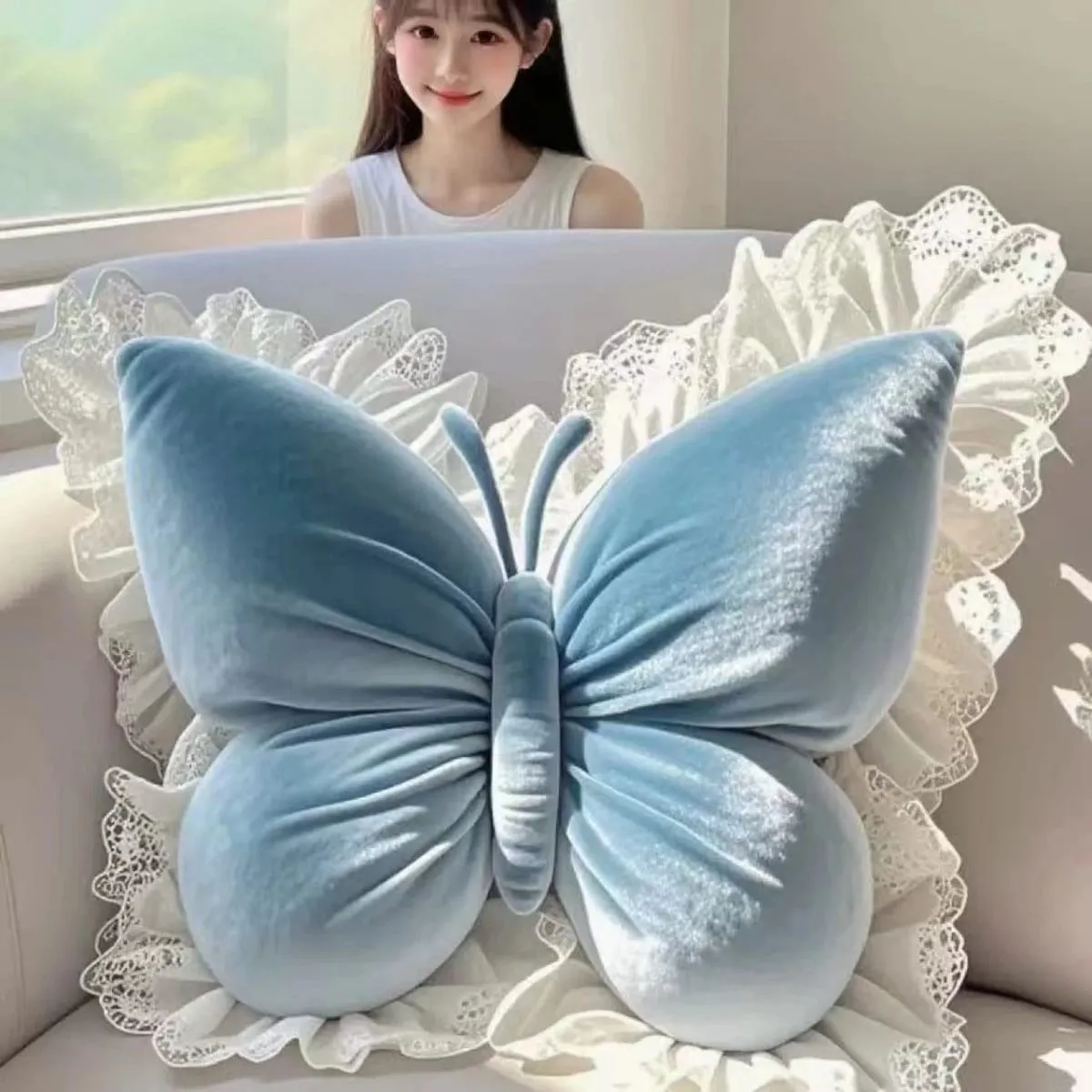 Butterfly Plush Pillow Lace Decor Waist Cushion Soft Fluffy Throw Pillow For Home Car Bedroom Sofa Decor Birthday Gift For Women — image 13