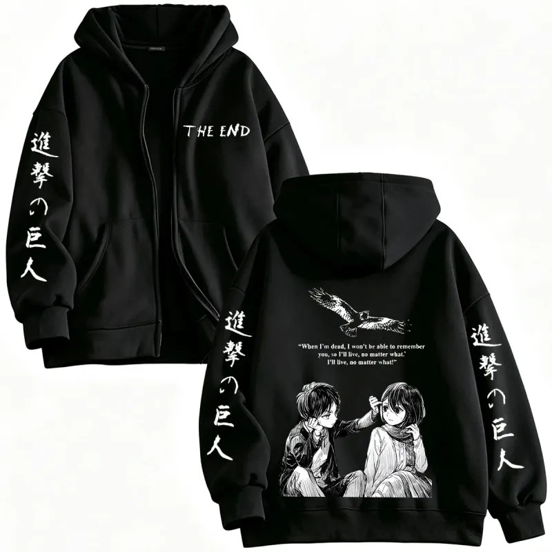 Anime Attack on Titan Mikasa Ackerman Eren Jaeger Zipper Hoodies Men Clothing Long Sleeves Zip Up Hooded Sweatshirt Jackets Coat — image 1