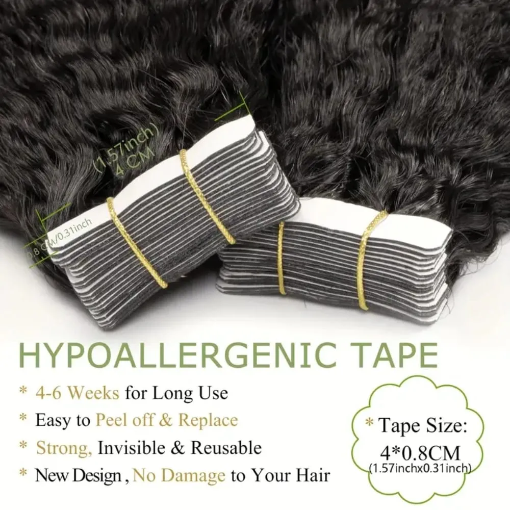 Tape In Hair Extensions Human Hair Natural Color Kinky Straight Skin Weft Seamless Invisible Tape In Extensions for Women — image 3